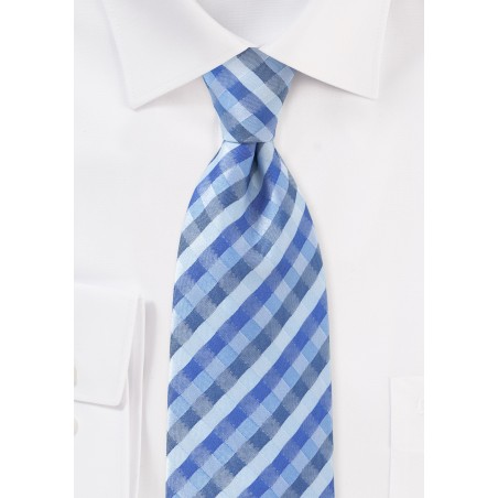 Tonal Blue Check Pattern Tie for Kids
