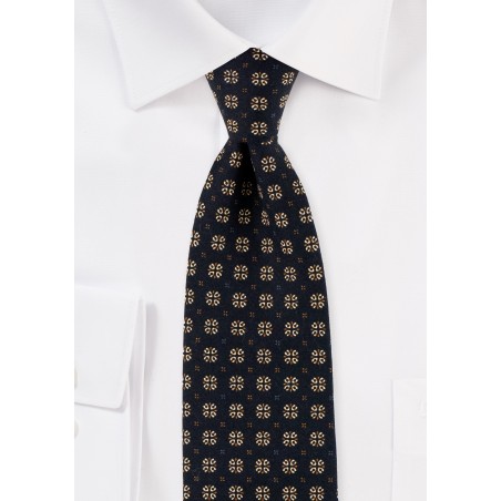 Black and Gold Geometric Print Tie in Cotton