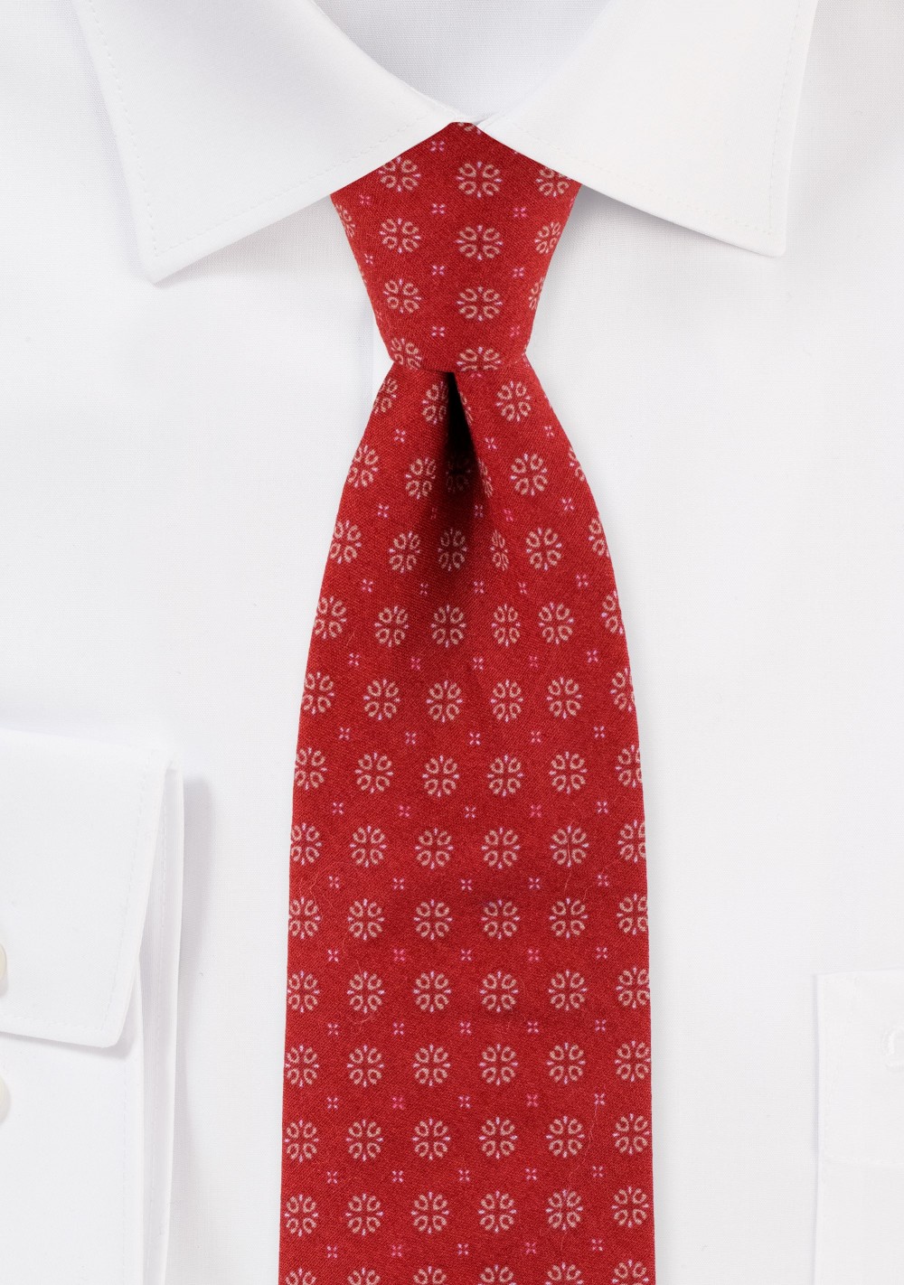 Slim Cut Geometric Design Print Tie in Cherry Red