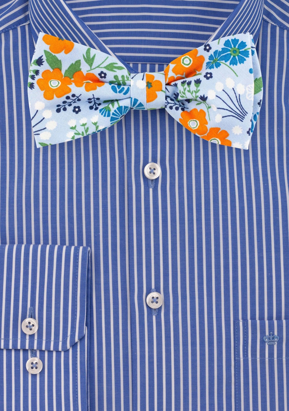 Sky Blue and Orange Floral Bow Tie in Cotton