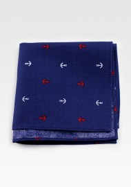 Nautical Anchor Print Cotton Pocket Square in Navy