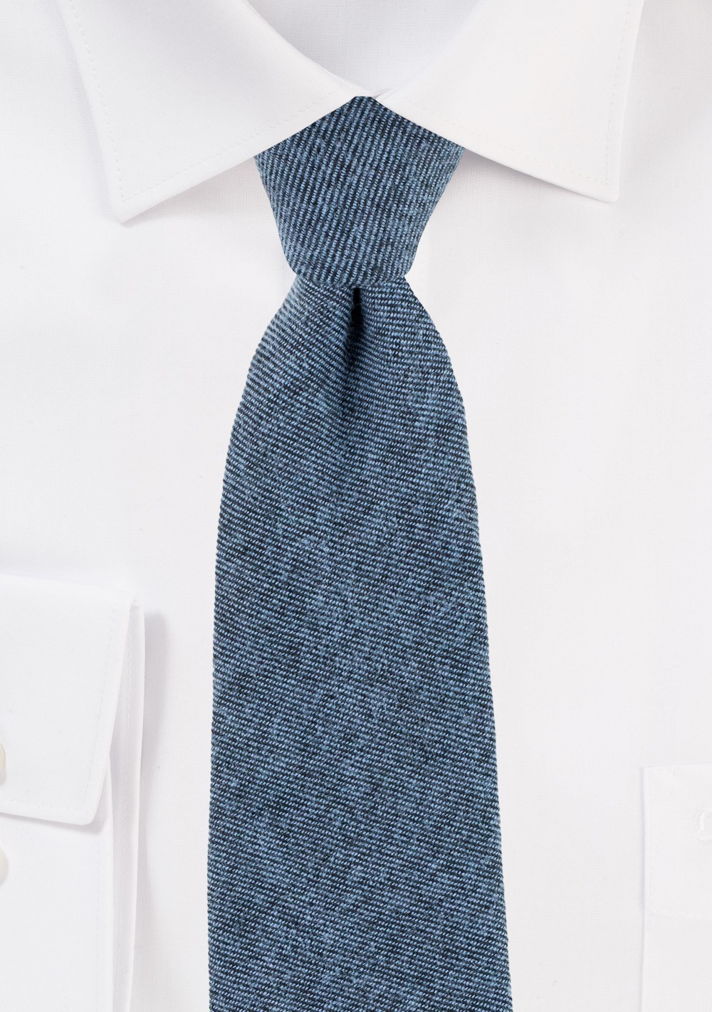 Textured Cotton Skinny Tie in Denim Blue