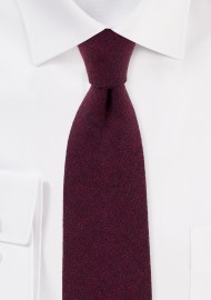 Solid Burgundy Cotton Tie with Herringbone Weave