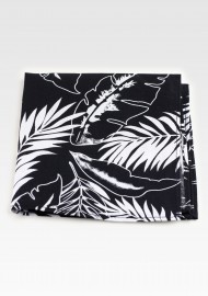 Cotton Hanky in Black and White with Palm Leaf Print