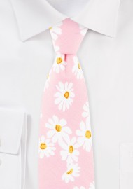 Pink and White Daisy Floral Tie in Cotton