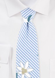 Summer Stripe Cotton Tie with Embroidered Florals