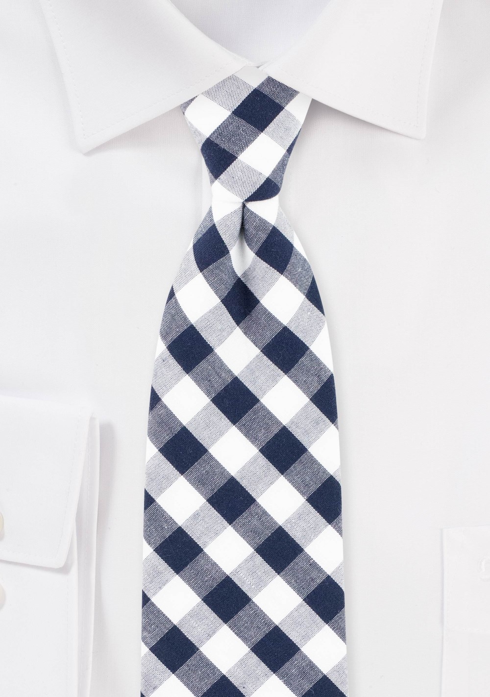Navy and White Gingham Check Cotton Tie