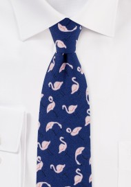 Flamingo Print Necktie in Dark Blue
