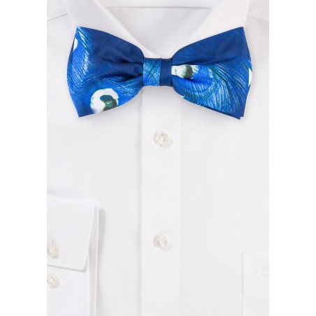 Blue Bow Tie with Peacock Feather Design Print
