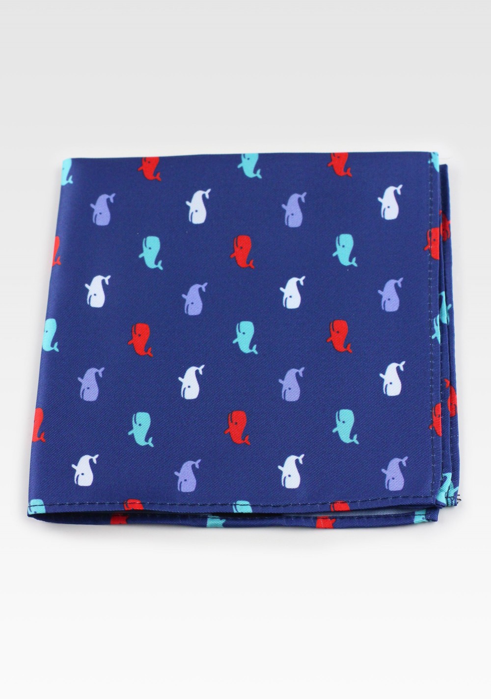 Navy Pocket Square with Tiny Sperm Whales
