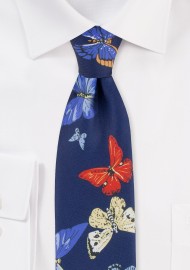 Butterfly Print Mens Tie in Blue
