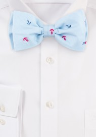 Sky Blue Anchor Print Bow Tie