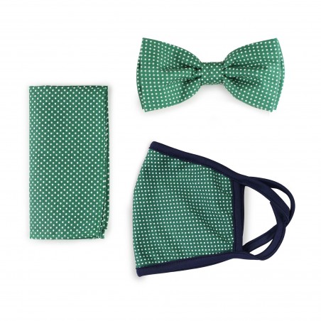Mask and Bow Tie Set with Micro Dots in Kelly Green