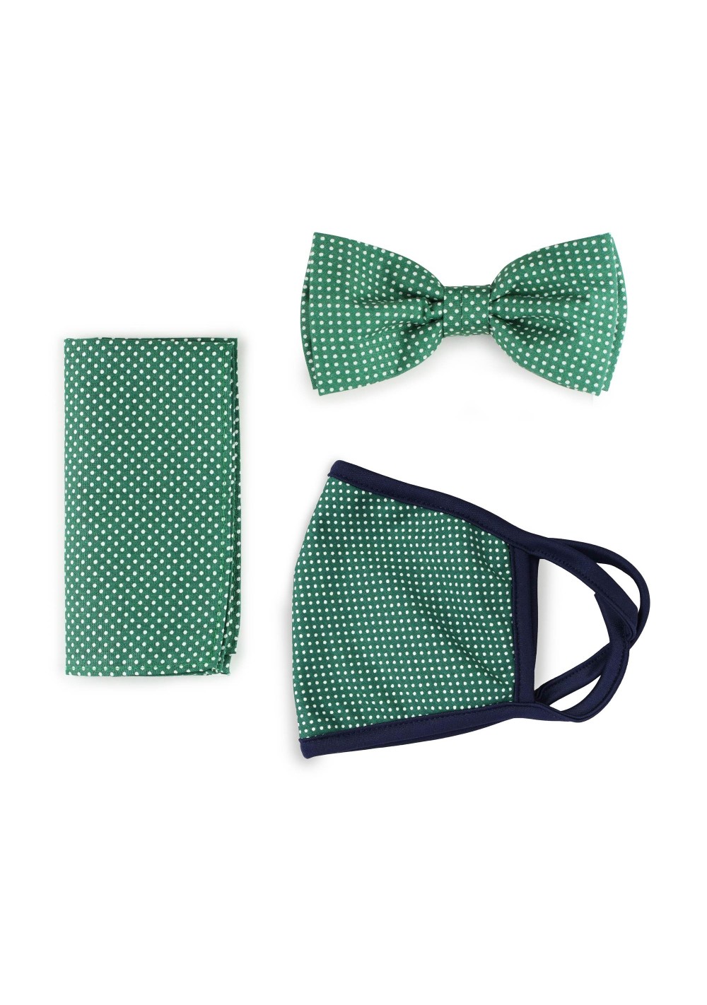 Mask and Bow Tie Set with Micro Dots in Kelly Green
