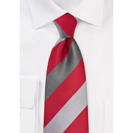 Bright Red Tie with Silver Stripes