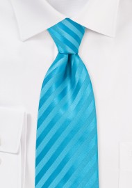 Aqua Blue Striped Tie in Extra Long Length