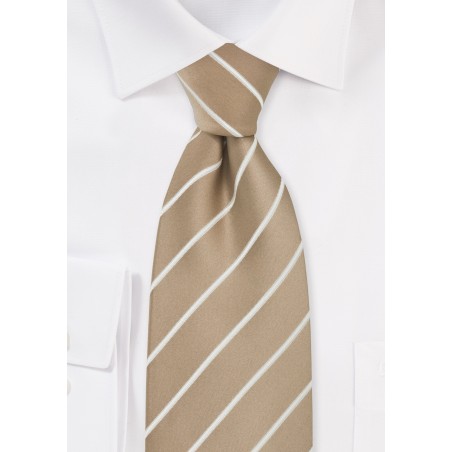 Beige Striped Extra Long Necktie