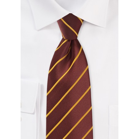 Cinnamon Color Extra Long Tie with Yellow Stripes