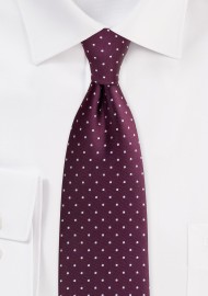 Burgundy Red Tie with Silver Polka Dots
