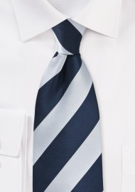 Navy and Silver XL Length Striped Tie