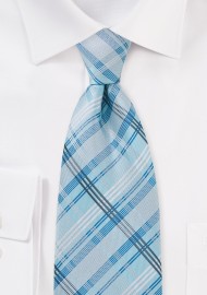 Sky Blue Checkered Tie for Kids