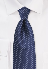 Navy Tie with Silver Pencil Stripes