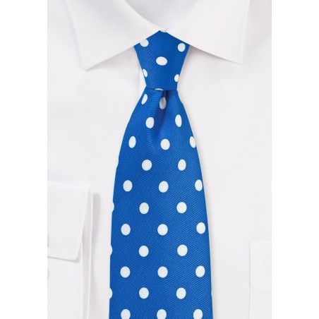Bright Blue and White Polka Dot Tie