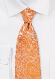 Tangelo Orange Paisley Tie in XL Length