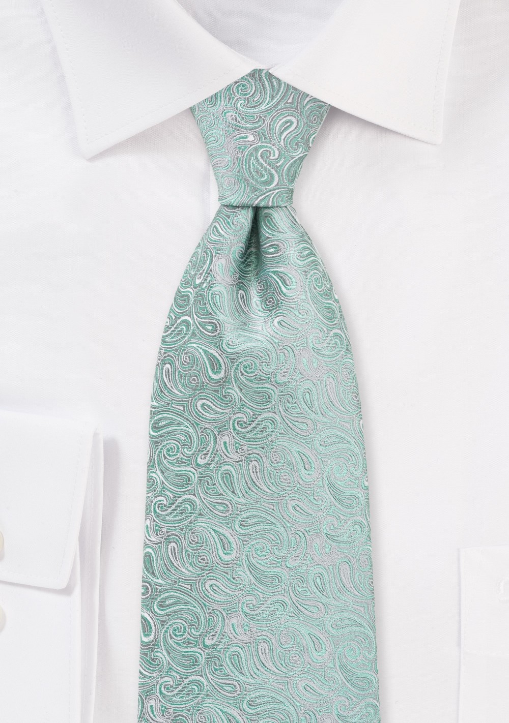 XL Modern Paisley Tie in Mint and Silver
