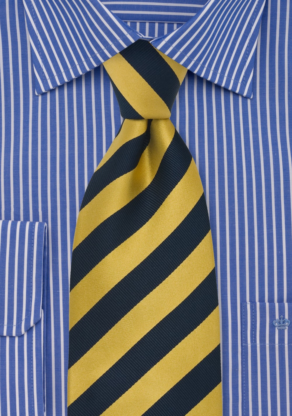 Yellow and Blue Stripe Patterned Handmade 100% Silk Wedding Tie 8cm Width