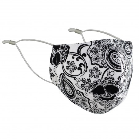 White Filter Mask with Black Floral Paisley
