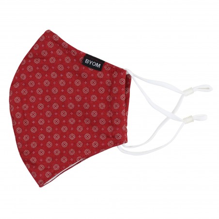 Cherry red fabric face mask with filter flat