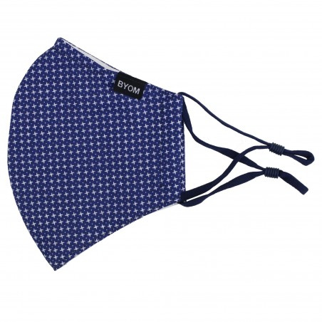 designer fabric face masks by BYOM in navy with star print flat