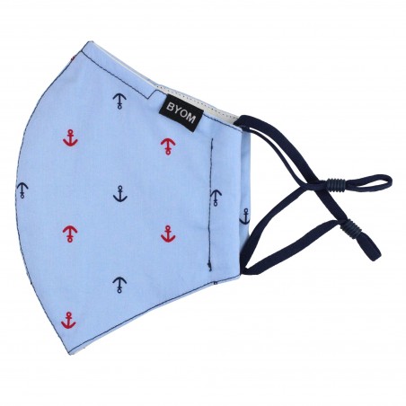 sky blue anchor print face mask in cotton with filter