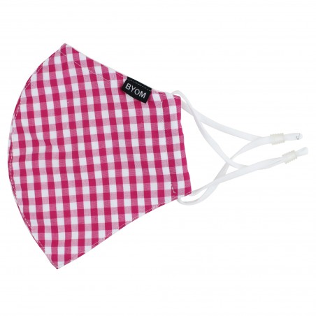 Gingham Check Cotton Mask in Pink