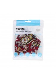 red paisley print face masks in cotton by BYOM in bag