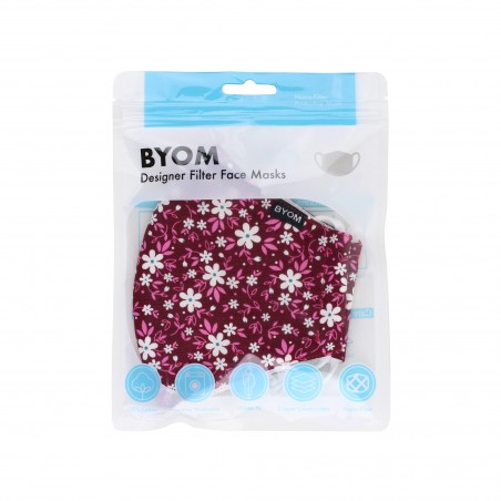 Wine Red and Pink Floral Face Mask in Bag