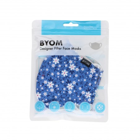 Sky Blue Floral Face Mask with Filter in Bag