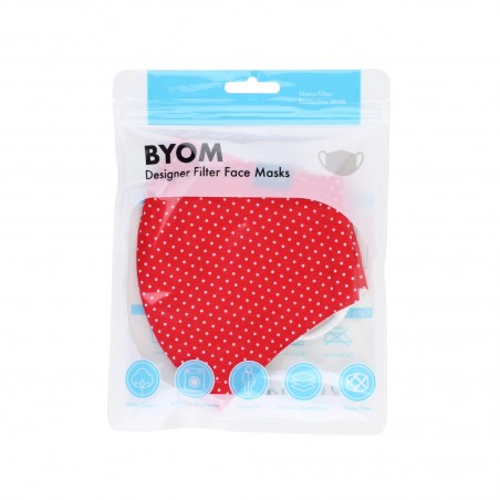 Cherry Red and White Pin Dot Print Face Mask in Bag