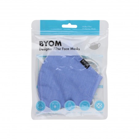 Solid Light Blue Filter Mask in Cotton in Bag