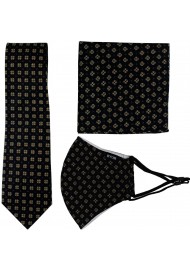 face mask necktie set in black and gold