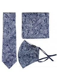 Skinny Tie and Face Mask in Navy with Bandana Print