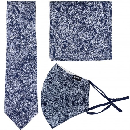 Skinny Tie and Face Mask in Navy with Bandana Print