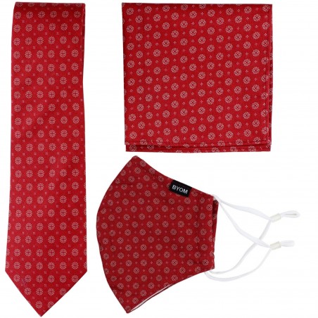 Vintage Design Necktie + Face Mask Set in Cherry Red