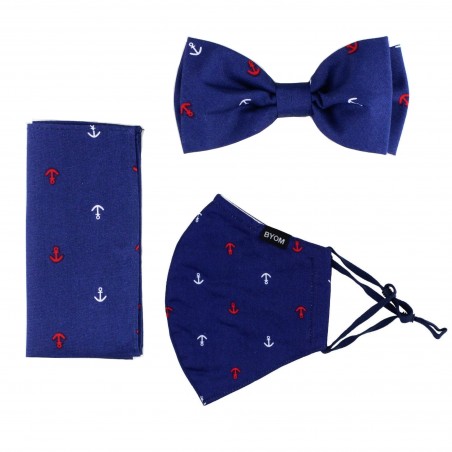 Nautical Bow Tie and Face Mask Set in Navy Blue