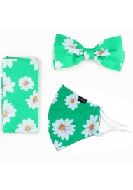 Daisy Print Bow Tie + Face Mask in Spring Green