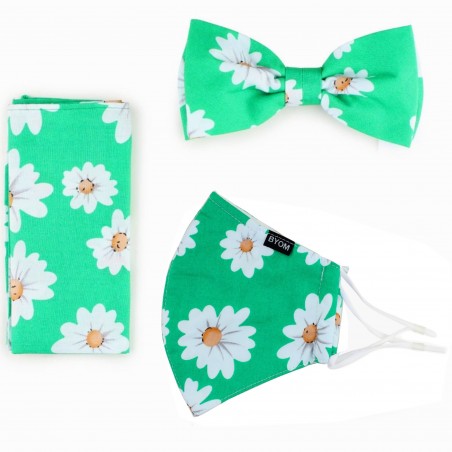 Daisy Print Bow Tie + Face Mask in Spring Green
