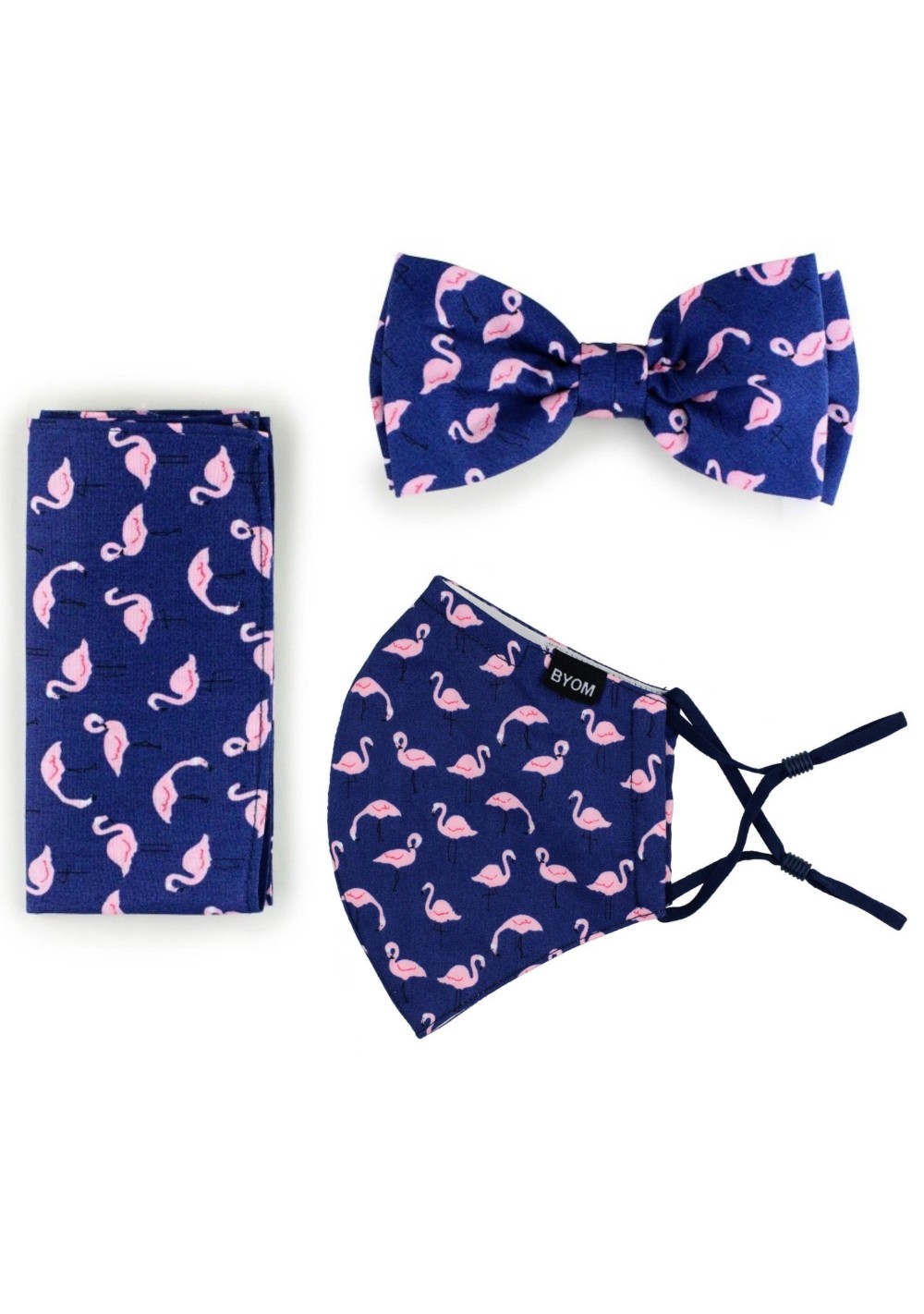 Flamingo Print Bow Tie + Face Mask Set