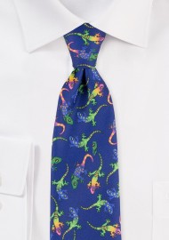 gecko print necktie in blue