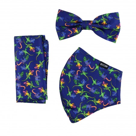 Face mask and bow tie set with gecko design